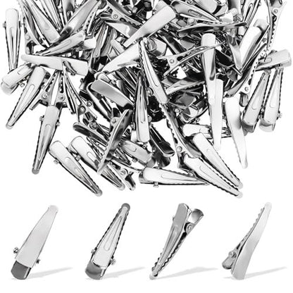100 Stück Alligator-Haarclips, Silberne Metall-Alligator-Haarnadeln, Kleine Krokodil-Clips für Haaraccessoires, Bastelzubehör, DIY-Versorgung