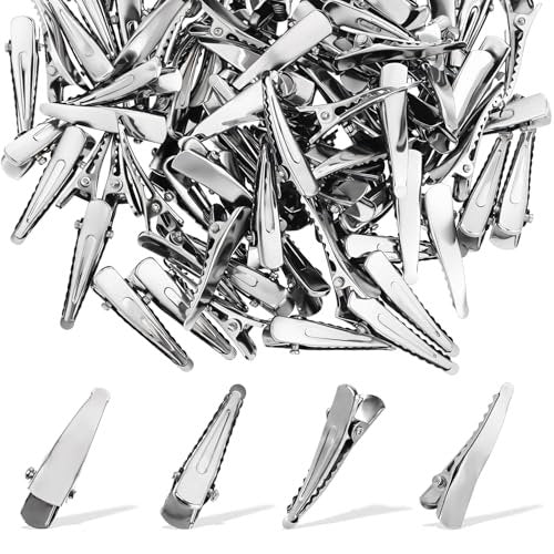 100 Stück Alligator-Haarclips, Silberne Metall-Alligator-Haarnadeln, Kleine Krokodil-Clips für Haaraccessoires, Bastelzubehör, DIY-Versorgung