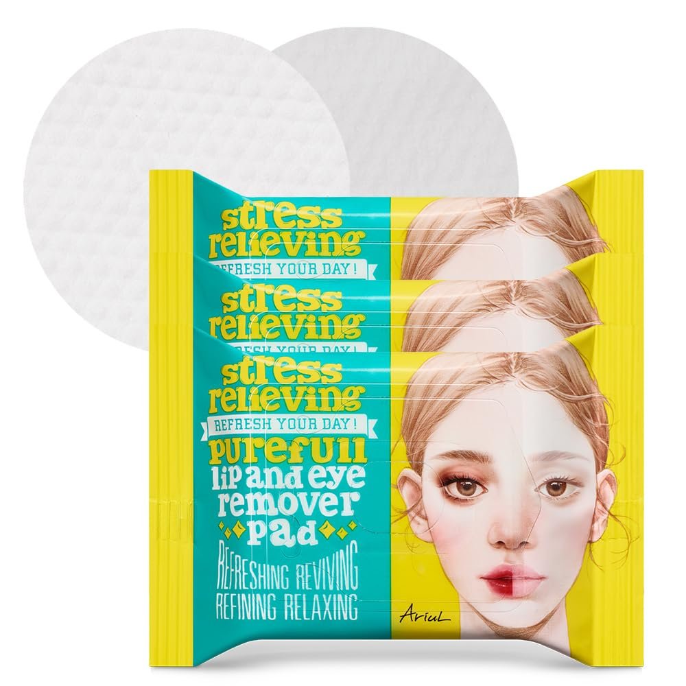 Ariul Purefull Lip & Eye Makeup Remover Pads – Ölgetränkte doppelseitige Pads, sanfte Reinigung, reisefreundlich, koreanische Hautpflege (30 Pads x 3er-Pack)