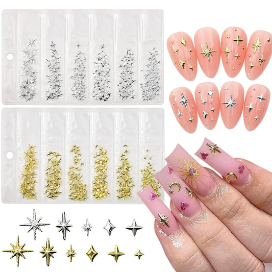 400 Stück Stern-Nagelverzierungen 3D Gold Silber Stern-Nagelstuds Strasssteine Nagel-Juwelen-Dekorationen Maniküre-Set für Frauen Acryl-Maniküre-Salon