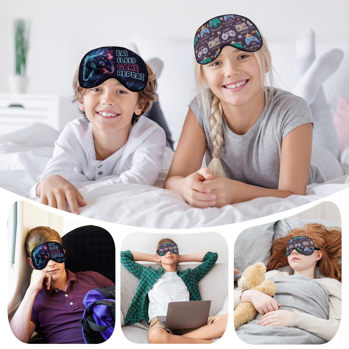2er-Pack Schlafmaske für Jungen – Schwarze Seidenschlafmaske für Kinder & Erwachsene – Augenmaske für Reisen & Gaming