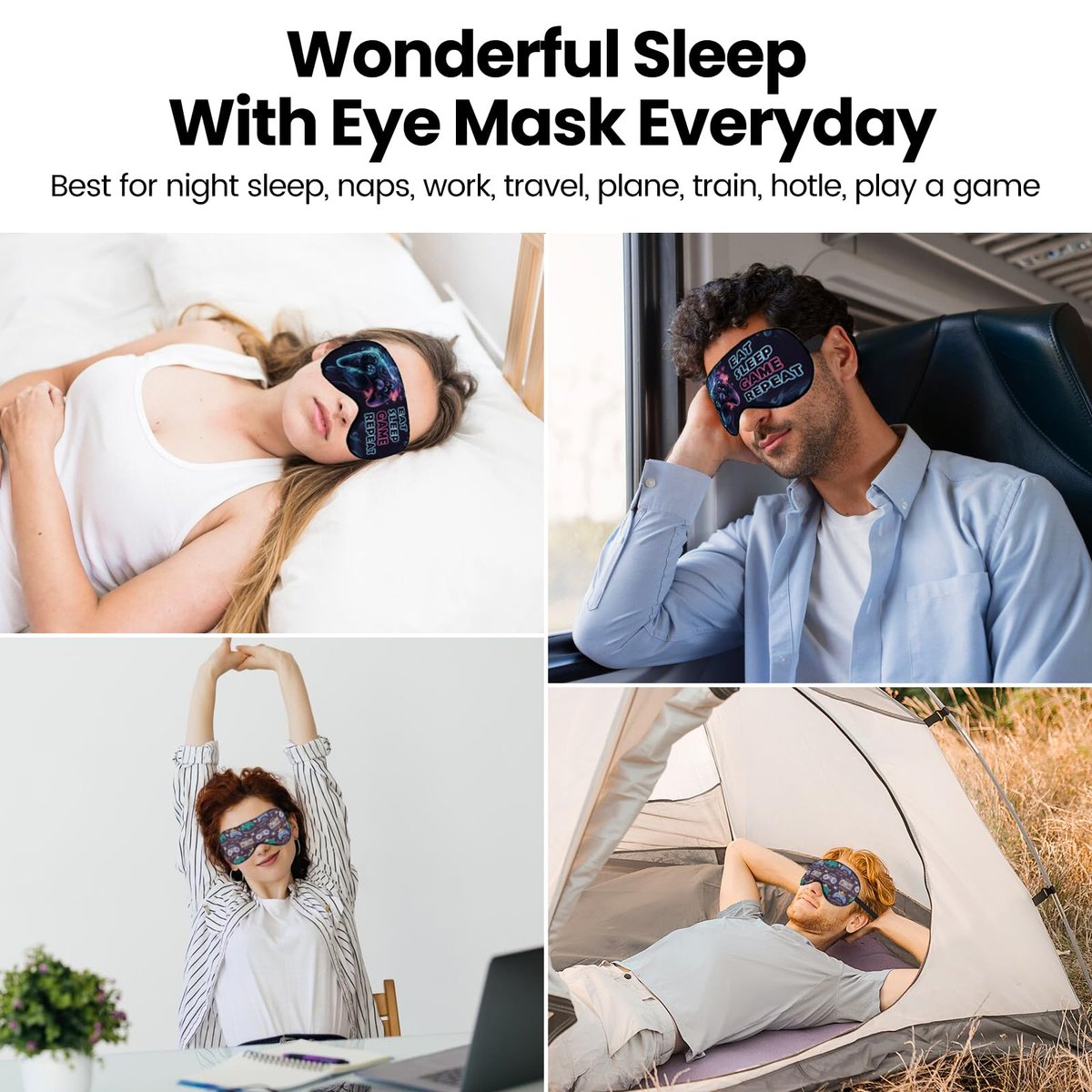 2er-Pack Schlafmaske für Jungen – Schwarze Seidenschlafmaske für Kinder & Erwachsene – Augenmaske für Reisen & Gaming