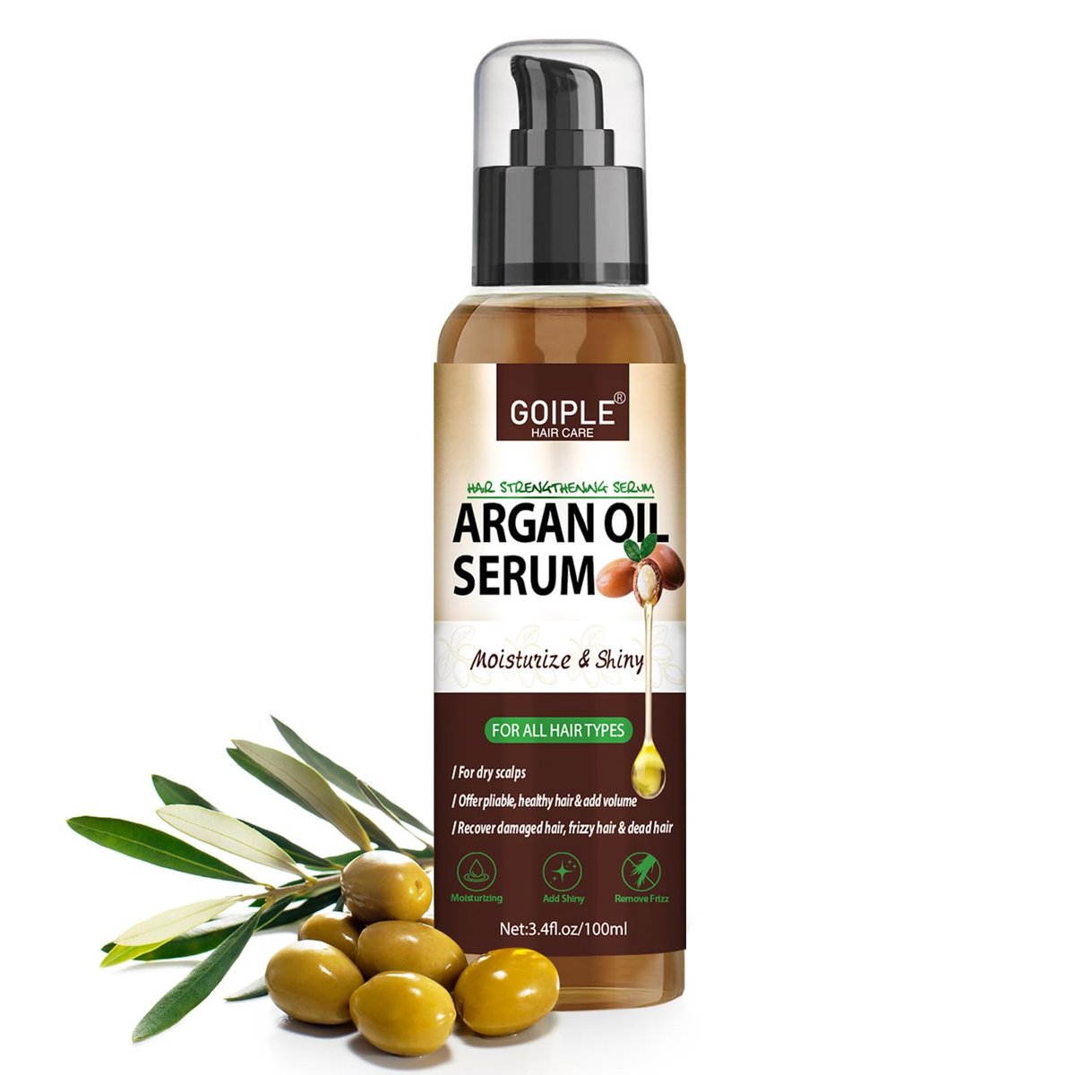 Argan Protein Haaröl Serum – Feuchtigkeitsspendendes Styling-Öl gegen Frizz, nährt & repariert trockenes & geschädigtes Haar, Hitzeschutz für Glanz – 100 ml