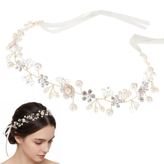 Darlingao Perlen-Haarreif für Hochzeit & Braut – Elegantes Haarband mit Perlen, Blumen & Strass für Hochzeiten, Verlobungen, Abschlussbälle & formelle Anlässe
