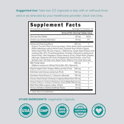 Leber-Reinigung Detox & Reparatur 27-in-1 Formel - Mariendistel, Löwenzahnwurzel, Kurkuma, Artischockenextrakt & mehr - Leber-Detox-Unterstützung - 3rd Party getestet, vegan & aus den USA (60 Kapseln)