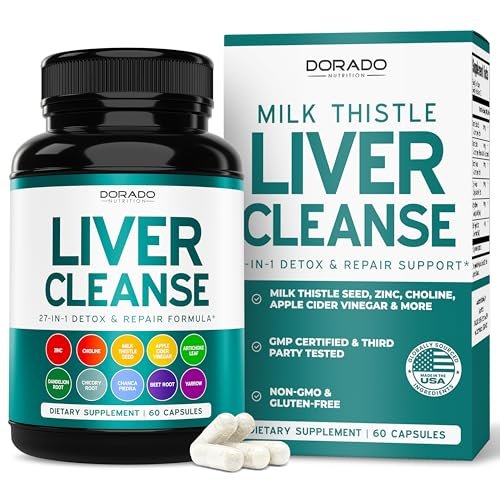 Leber-Reinigung Detox & Reparatur 27-in-1 Formel - Mariendistel, Löwenzahnwurzel, Kurkuma, Artischockenextrakt & mehr - Leber-Detox-Unterstützung - 3rd Party getestet, vegan & aus den USA (60 Kapseln)