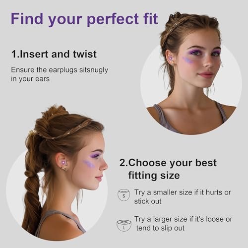 Yawsoy Lila Silikon In-Ear Ohrstöpsel, 2er-Pack High Fidelity Ohrstöpsel für Konzerte, Raves, Arbeit, Musiker, 5 Paar Ohrpolster in S/M/L, 18-25 dB Geräuschunterdrückung