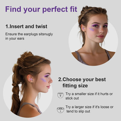 Yawsoy Lila Silikon In-Ear Ohrstöpsel, 2er-Pack High Fidelity Ohrstöpsel für Konzerte, Raves, Arbeit, Musiker, 5 Paar Ohrpolster in S/M/L, 18-25 dB Geräuschunterdrückung