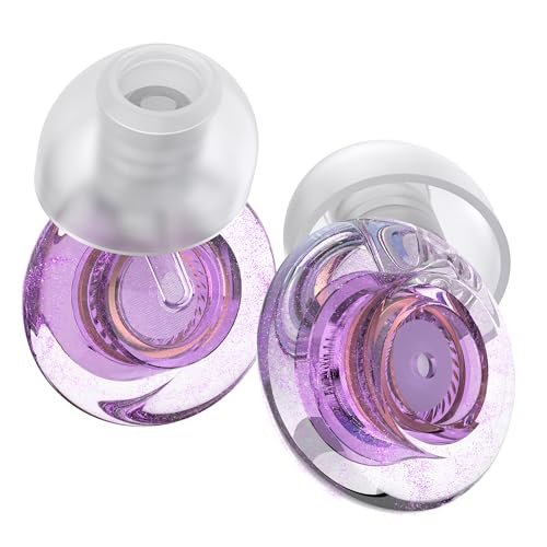 Yawsoy Lila Silikon In-Ear Ohrstöpsel, 2er-Pack High Fidelity Ohrstöpsel für Konzerte, Raves, Arbeit, Musiker, 5 Paar Ohrpolster in S/M/L, 18-25 dB Geräuschunterdrückung