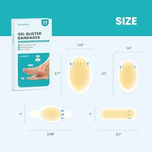 Hydrokolloid-Gel Blasenpflaster - Promifun wasserdichte Haftpflaster für Ferse, Fuß, Zehen - Gel Blasenpflaster zur Vorbeugung und Heilung (24 Stück, Sortiert)