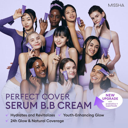 MISSHA M Perfect Cover Serum BB Cream No.21 Light Beige – Getönte Feuchtigkeitscreme mit kühlem Unterton, 35 ml