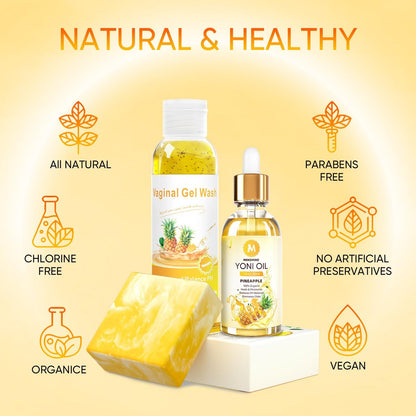 MENOMINO Intimwaschseife & Yoni-Seife & Yoni-Öl für Frauen pH-Balance, Ananas Yoni Wash zur Befeuchtung und Entfernung von Gerüchen, 5,07 Fl.Oz Intimwaschmittel, 1 Fl.Oz Yoni-Öl & 3,53 Unzen Yoni-Seife