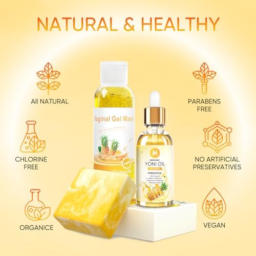 MENOMINO Intimwaschseife & Yoni-Seife & Yoni-Öl für Frauen pH-Balance, Ananas Yoni Wash zur Befeuchtung und Entfernung von Gerüchen, 5,07 Fl.Oz Intimwaschmittel, 1 Fl.Oz Yoni-Öl & 3,53 Unzen Yoni-Seife