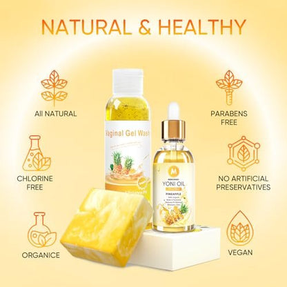 MENOMINO Intimwaschseife & Yoni-Seife & Yoni-Öl für Frauen pH-Balance, Ananas Yoni Wash zur Befeuchtung und Entfernung von Gerüchen, 5,07 Fl.Oz Intimwaschmittel, 1 Fl.Oz Yoni-Öl & 3,53 Unzen Yoni-Seife