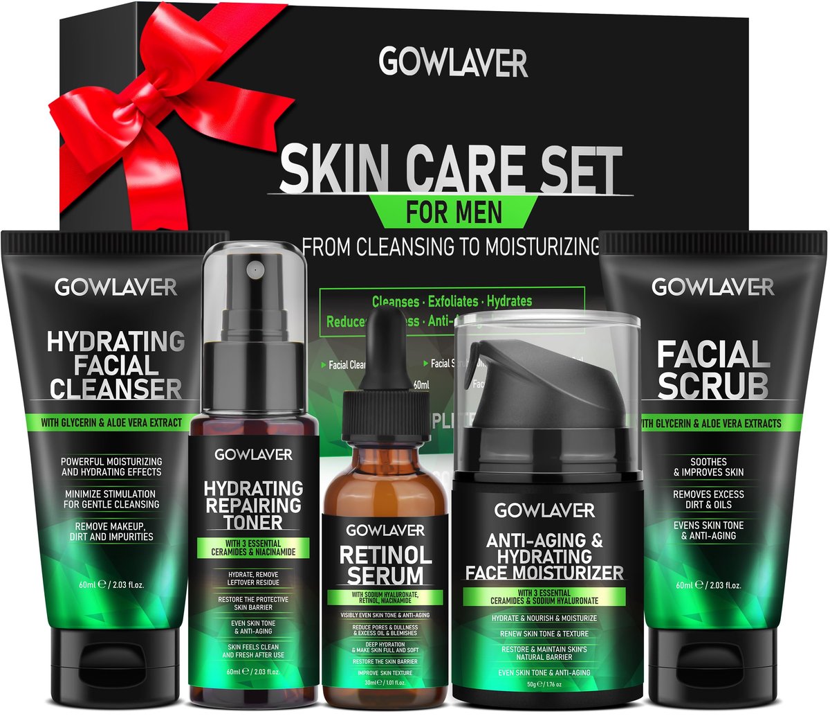 GOWLAVER Herren Geschenkset – Feuchtigkeitsspendende Hautpflege-Routine für alle Hauttypen – Perfekt für Geburtstag, Vatertag, Weihnachten