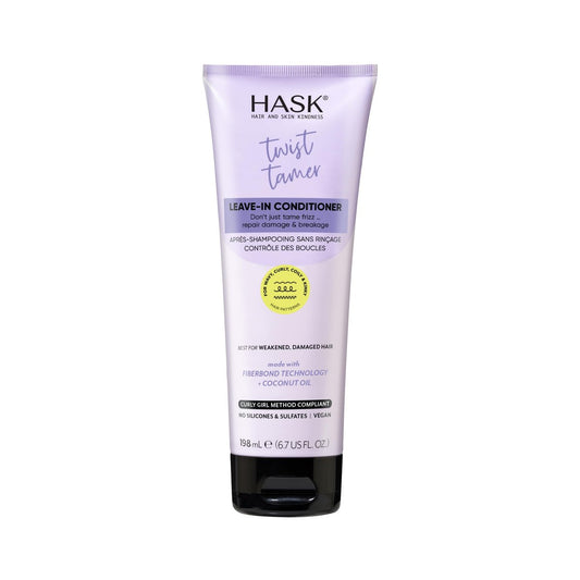 HASK Twist Tamer Leave-In Conditioner mit FiberBond Technologie & Kokosöl für welliges, lockiges, krauses & afro Haar – Stärkt, reduziert Frizz, spendet Feuchtigkeit, vegan, sulfatfrei – 200 ml