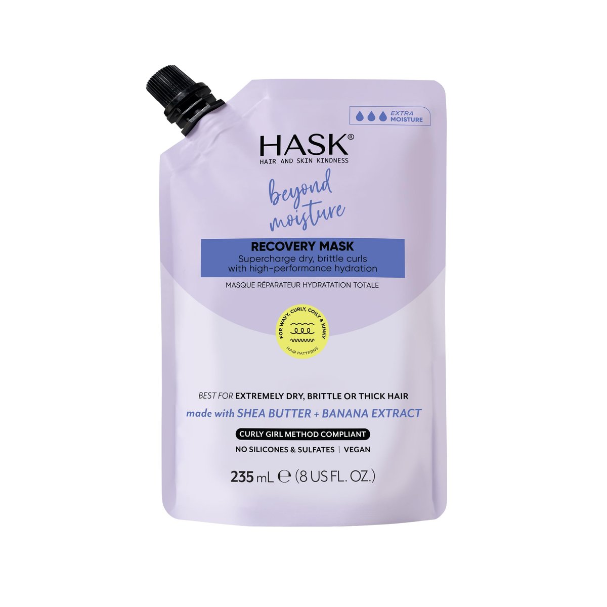 HASK Beyond Moisture Recovery Mask mit Sheabutter & Bananenextrakt für welliges, lockiges, krauses und afrikanisches Haar – pflegt, spendet Feuchtigkeit, beugt Schäden vor, vegan, sulfatfrei, tierversuchsfrei – 236 ml