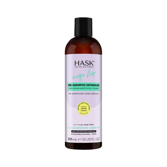 HASK Mega Slip Pre-Shampoo Entwirrer mit Aloe-Saft & Squalan für welliges, lockiges, coily & kinky Haar – Feuchtigkeitsspendend, reduziert Haarbruch, vegan, sulfatfrei, tierversuchsfrei – 355 ml