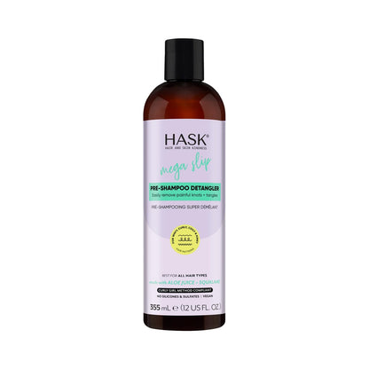 HASK Mega Slip Pre-Shampoo Entwirrer mit Aloe-Saft & Squalan für welliges, lockiges, coily & kinky Haar – Feuchtigkeitsspendend, reduziert Haarbruch, vegan, sulfatfrei, tierversuchsfrei – 355 ml