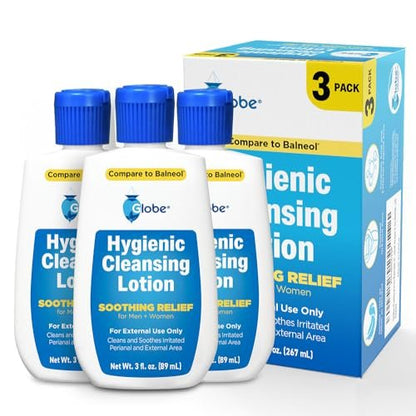 Globe 3er-Pack Hygienische Reinigungslotion für Männer und Frauen – Lindert Unbehagen, Schmerzen & Juckreiz für empfindliche Bereiche, kühlend, nicht reizend, sanfte Körperreinigung, praktisch für Reisen, 3x 89 ml