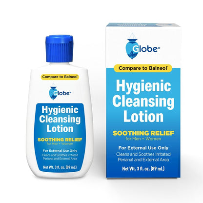 Globe Hygienic Cleansing Lotion für Männer und Frauen – Linderung bei Unbehagen, Schmerzen & Juckreiz für empfindliche Bereiche, kühlend, nicht reizend & nicht austrocknend, sanfte Körperpflege, Reisegröße 88 ml