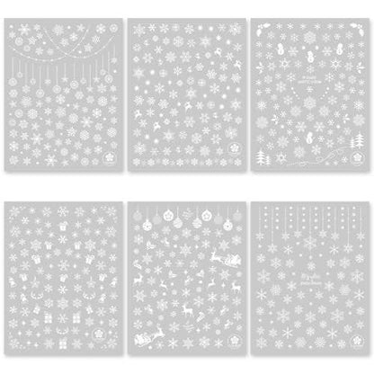IDDFEVE Schneeflocken-Nagelaufkleber, Weihnachten 3D Selbstklebende Nail Art Decals – Weißer Schneemann, Weihnachtsmann, Elch Design für DIY Maniküre Winter Xmas Nageldekorationen (6 Blätter)
