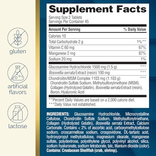 Nature's Wonder Triple-Stärke Glucosamin Chondroitin mit MSM, Hyaluronsäure und Boswellia – 90 Tabletten, 45-Tage-Vorrat