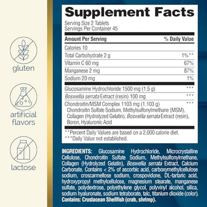 Nature's Wonder Triple-Stärke Glucosamin Chondroitin mit MSM, Hyaluronsäure und Boswellia – 90 Tabletten, 45-Tage-Vorrat