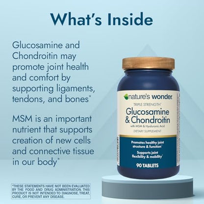 Nature's Wonder Triple-Stärke Glucosamin Chondroitin mit MSM, Hyaluronsäure und Boswellia – 90 Tabletten, 45-Tage-Vorrat