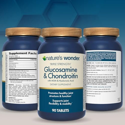 Nature's Wonder Triple-Stärke Glucosamin Chondroitin mit MSM, Hyaluronsäure und Boswellia – 90 Tabletten, 45-Tage-Vorrat