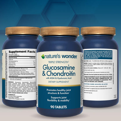 Nature's Wonder Triple-Stärke Glucosamin Chondroitin mit MSM, Hyaluronsäure und Boswellia – 90 Tabletten, 45-Tage-Vorrat