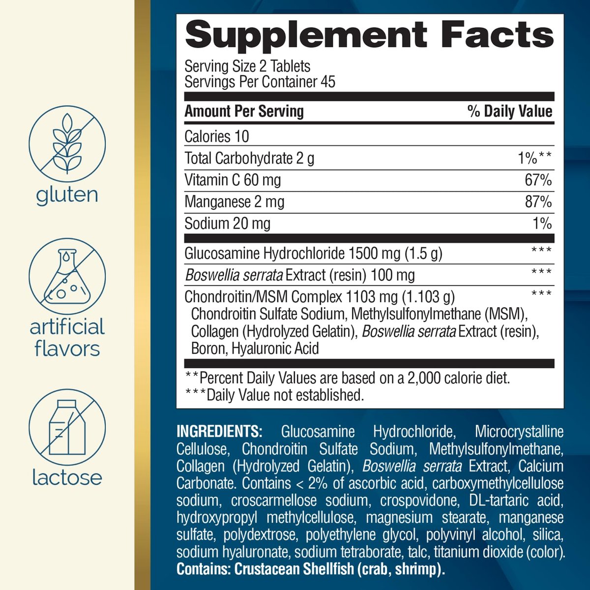 Nature's Wonder Triple-Stärke Glucosamin Chondroitin mit MSM, Hyaluronsäure und Boswellia – 90 Tabletten, 45-Tage-Vorrat