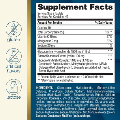 Nature's Wonder Triple-Stärke Glucosamin Chondroitin mit MSM, Hyaluronsäure und Boswellia – 90 Tabletten, 45-Tage-Vorrat