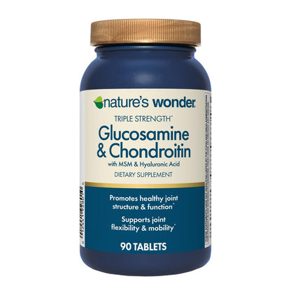 Nature's Wonder Triple-Stärke Glucosamin Chondroitin mit MSM, Hyaluronsäure und Boswellia – 90 Tabletten, 45-Tage-Vorrat
