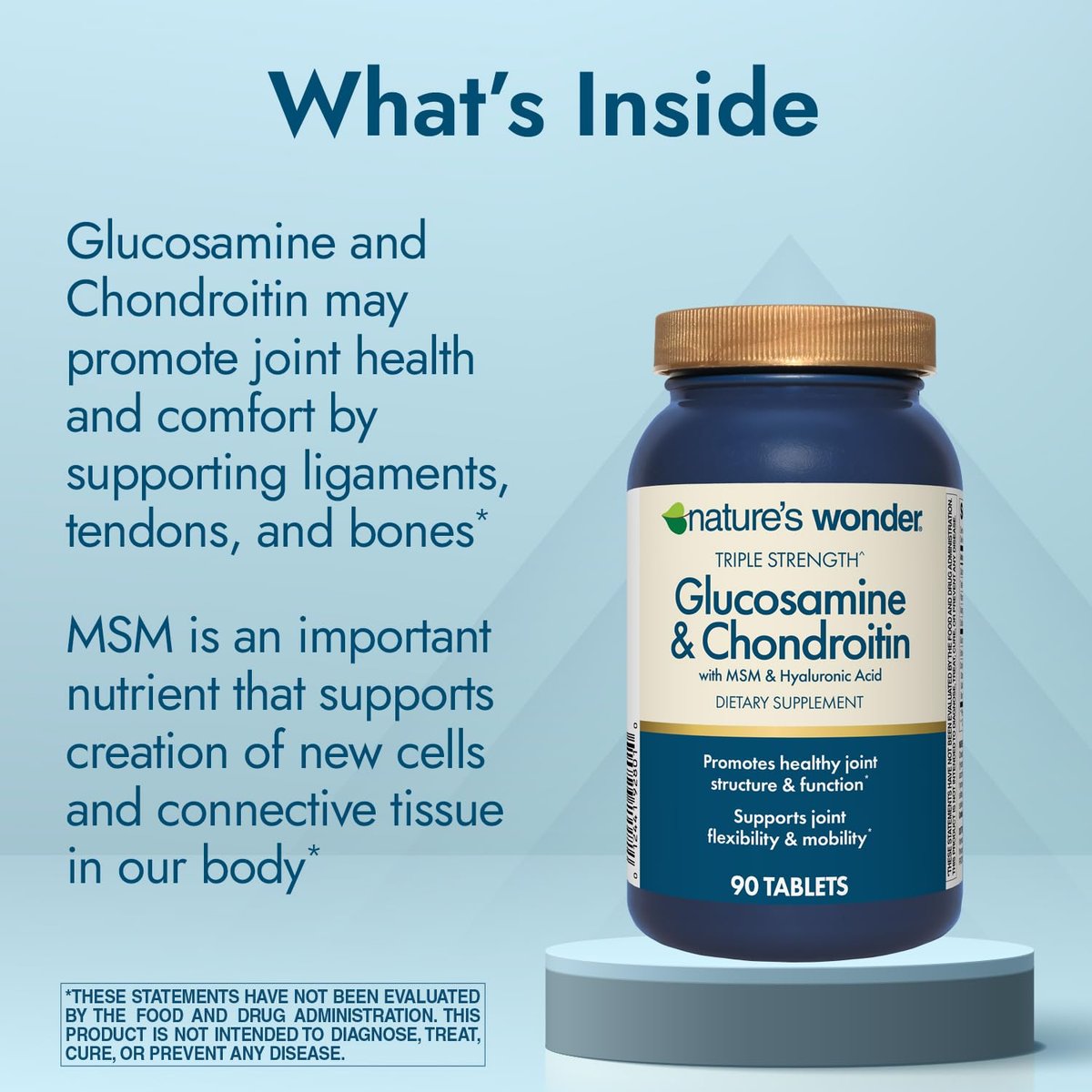 Nature's Wonder Triple-Stärke Glucosamin Chondroitin mit MSM, Hyaluronsäure und Boswellia – 90 Tabletten, 45-Tage-Vorrat