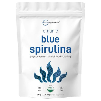 Bio Blue Spirulina Pulver (Phycocyanin-Extrakt), 30 Portionen – Kein Fischgeruch, 100% veganes Protein aus Blaualgen, Natürliche leuchtende Lebensmittelfarbe für Smoothies, Backen, Getränke & Kochen