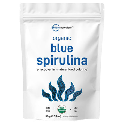 Bio Blue Spirulina Pulver (Phycocyanin-Extrakt), 30 Portionen – Kein Fischgeruch, 100% veganes Protein aus Blaualgen, Natürliche leuchtende Lebensmittelfarbe für Smoothies, Backen, Getränke & Kochen