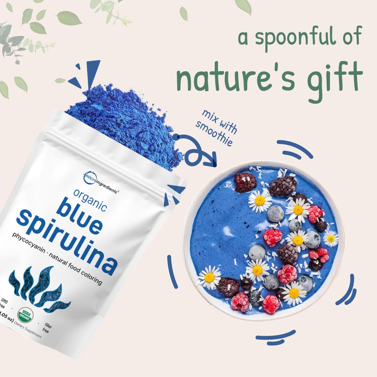 Bio Blue Spirulina Pulver (Phycocyanin-Extrakt), 30 Portionen – Kein Fischgeruch, 100% veganes Protein aus Blaualgen, Natürliche leuchtende Lebensmittelfarbe für Smoothies, Backen, Getränke & Kochen
