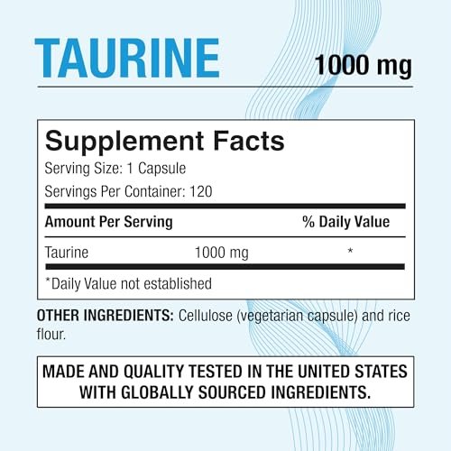 Puregen Labs Taurin 1000 mg [Hohe Potenz] – 120 vegane Kapseln, ohne schädliche Zusätze, Nicht-GVO, gluten- und laktosefrei – 120 Portionen