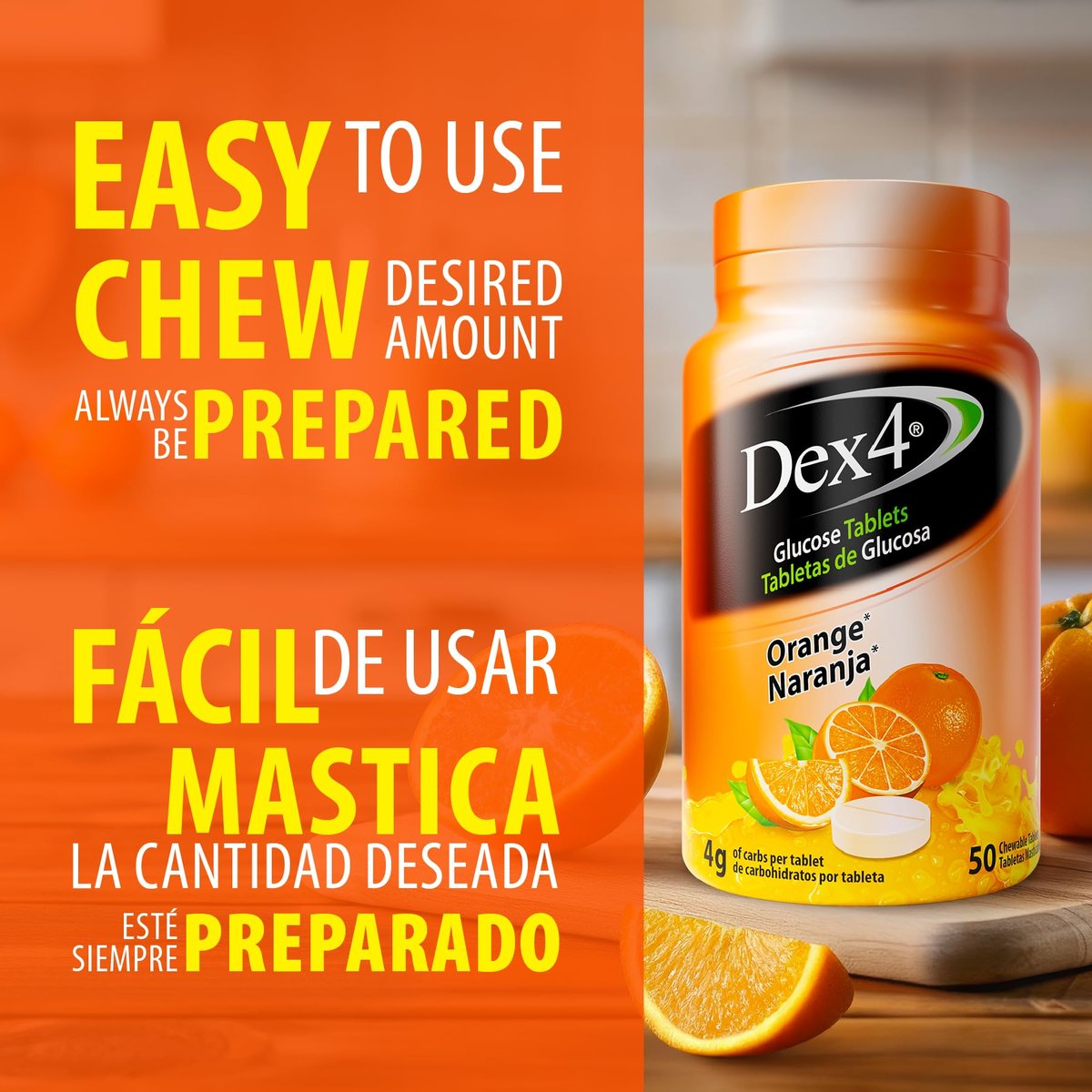 Dex4 Glukosetabletten Orange – 50 Tabletten à 4g Kohlenhydrate für schnelle Energie