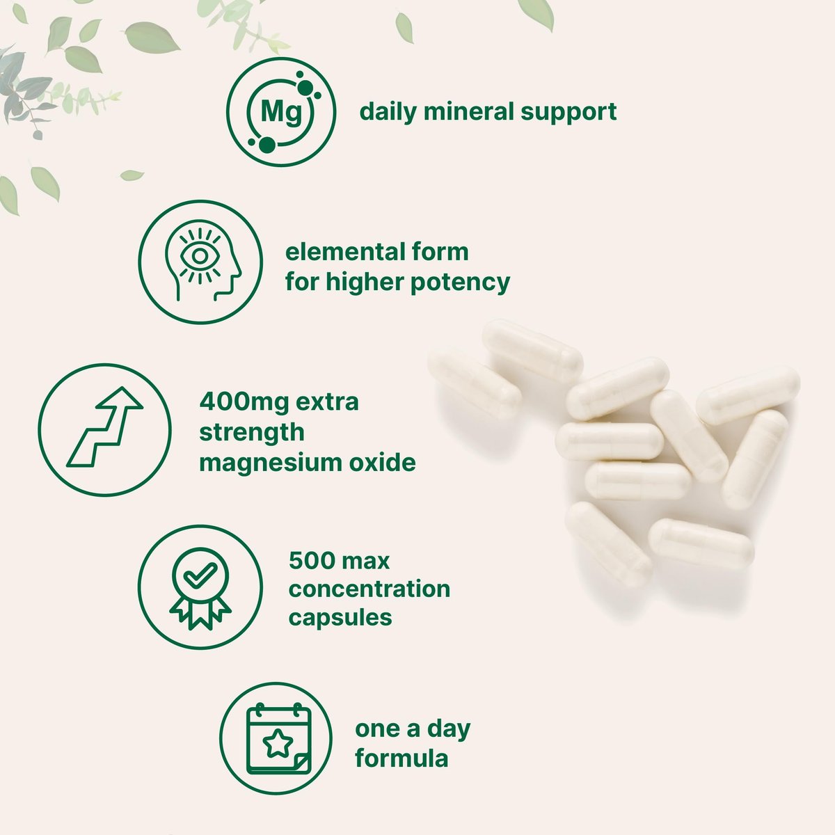 Magnesiumoxid 400 mg, 500 Kapseln | Elementare Form für maximale Konzentration | Unterstützt Ruhe, Muskel- und Nervengesundheit | Non-GMO