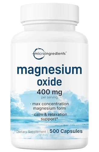 Magnesiumoxid 400 mg, 500 Kapseln | Elementare Form für maximale Konzentration | Unterstützt Ruhe, Muskel- und Nervengesundheit | Non-GMO