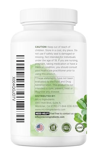 Micro Ingredients Moringa Oleifera – 300 Kapseln mit Supergreens-Mischung aus Weizengras, Gerstengras, Spirulina & Chlorella – Antioxidantien-Supplement für Energie & Immunsystem – Nicht-GVO