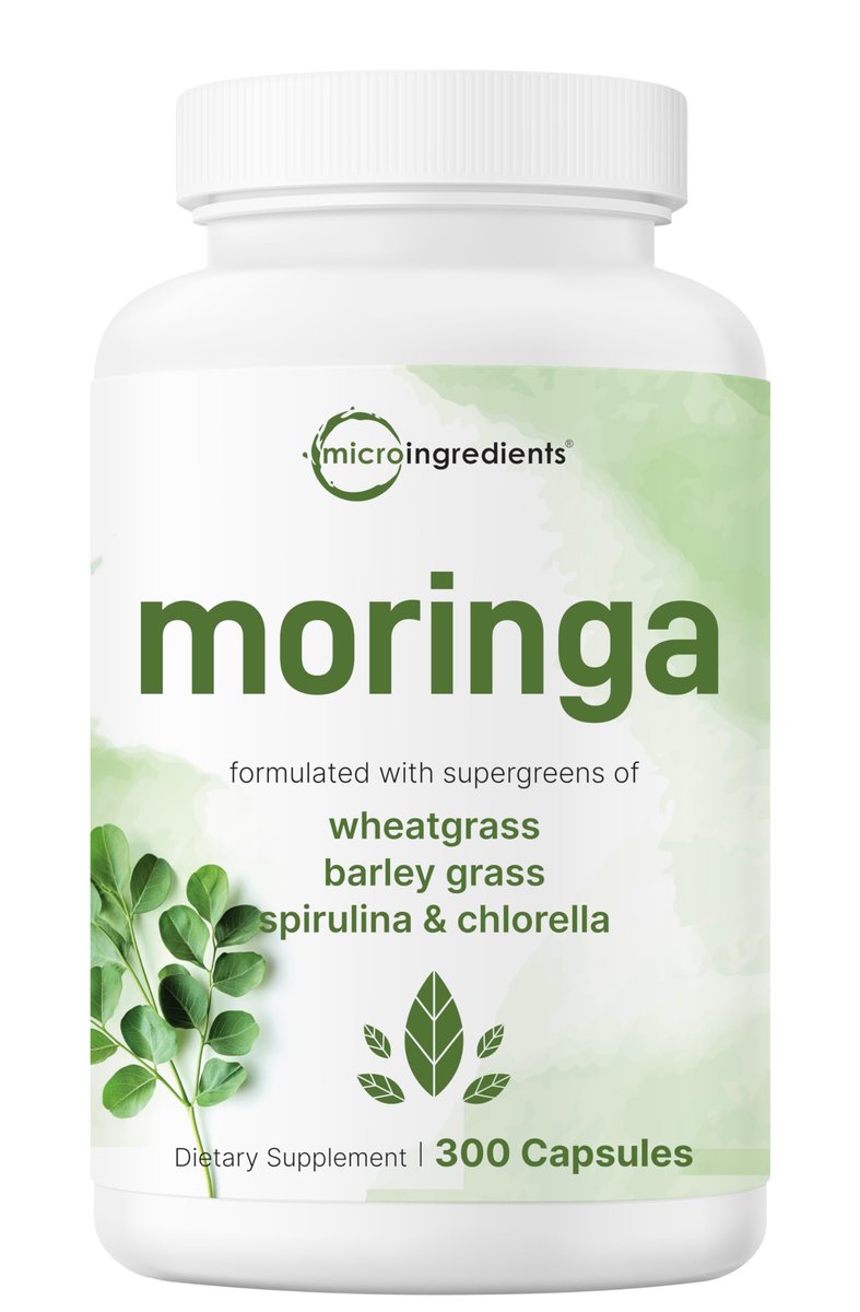 Micro Ingredients Moringa Oleifera – 300 Kapseln mit Supergreens-Mischung aus Weizengras, Gerstengras, Spirulina & Chlorella – Antioxidantien-Supplement für Energie & Immunsystem – Nicht-GVO