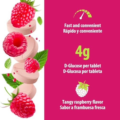 Dex4 Glukose-Tabletten, schnell wirkend, 4g pro Tablette, fettfrei, glutenfrei, Himbeere, 50 Stück