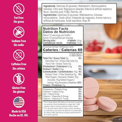 Dex4 Glukose-Tabletten, schnell wirkend, 4g pro Tablette, fettfrei, glutenfrei, Himbeere, 50 Stück