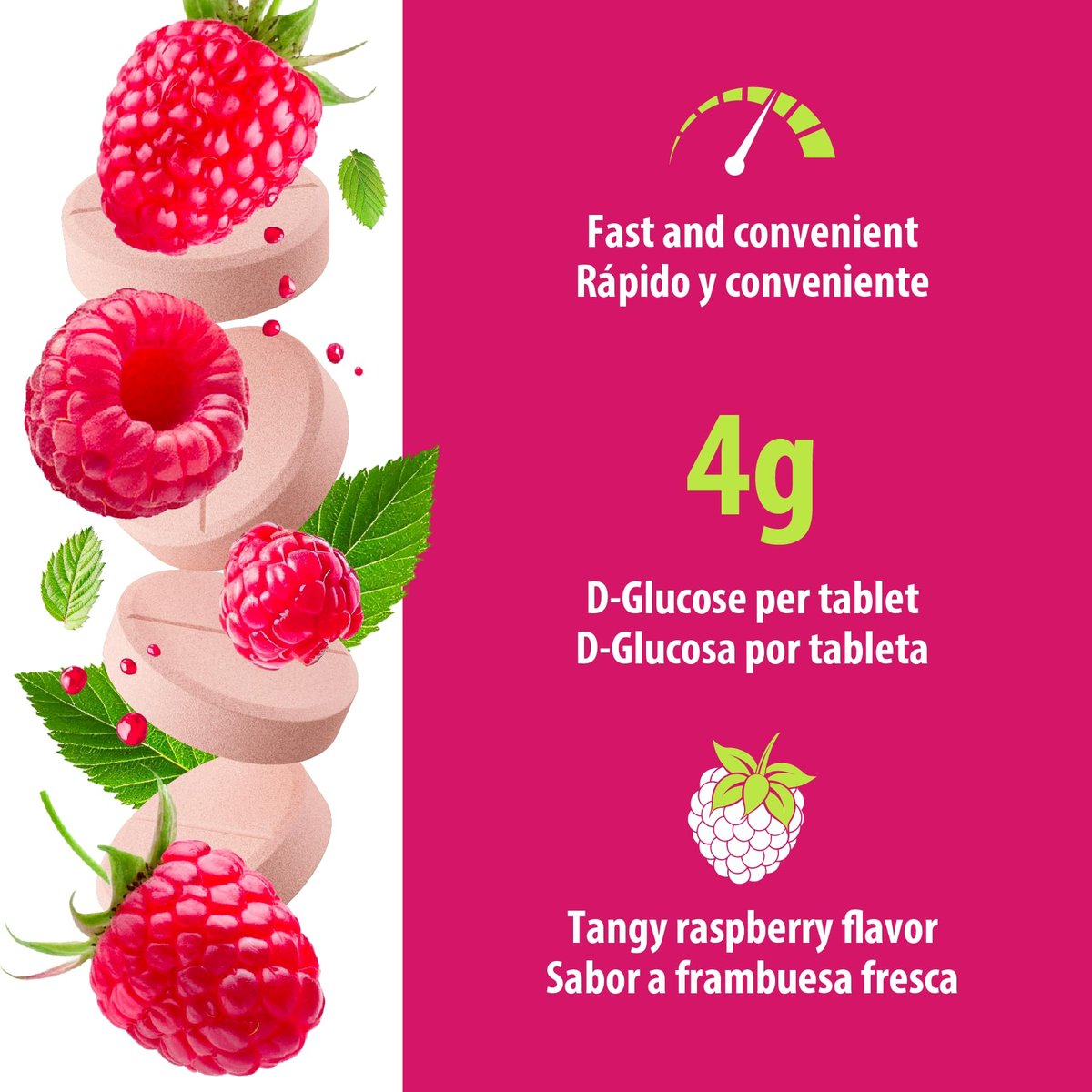 Dex4 Glukose-Tabletten, schnell wirkend, 4g pro Tablette, fettfrei, glutenfrei, Himbeere, 50 Stück