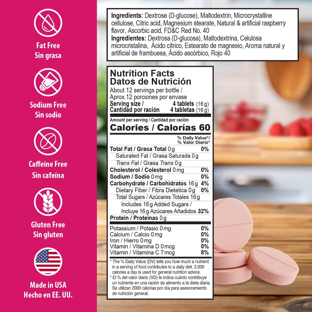 Dex4 Glukose-Tabletten, schnell wirkend, 4g pro Tablette, fettfrei, glutenfrei, Himbeere, 50 Stück
