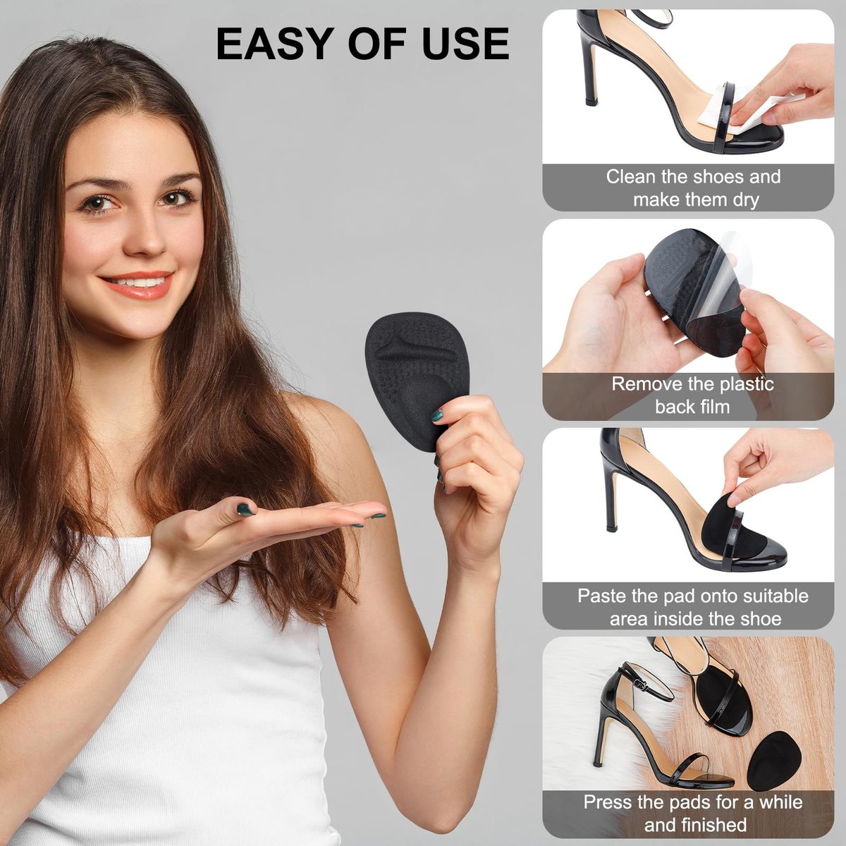 Comfowner Ball of Foot Cushions – Metatarsal Pads für Frauen, rutschfeste High Heel Einlagen, Schmerzlinderung bei Metatarsalgie & Morton Neurom (2 Paar, Schwarz)