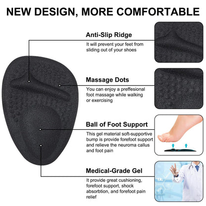 Comfowner Ball of Foot Cushions – Metatarsal Pads für Frauen, rutschfeste High Heel Einlagen, Schmerzlinderung bei Metatarsalgie & Morton Neurom (2 Paar, Schwarz)